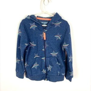 Cat & Jack Full Zip Hoodie Sweatshirt Girls Size XS 4/5 Blue With Stars